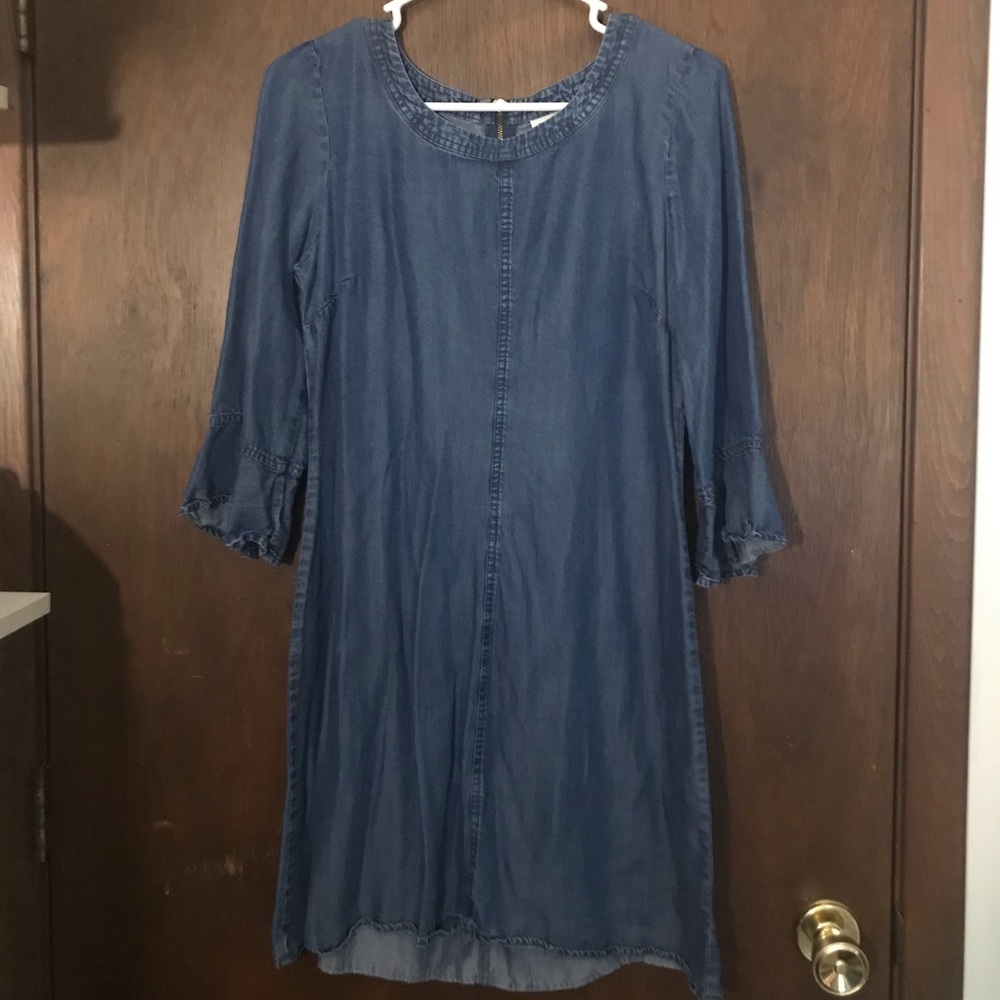 Faux denim blue medium length dress.